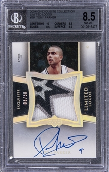 2004-05 UD "Exquisite Collection" Limited Logos #TP Tony Parker Signed Game Used Patch Card (#08/50) - BGS NM-MT+ 8.5/BGS 10